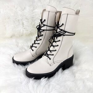Chinese Laundry Harker Lace-Up Platform Combat Boots White Size 7.5 NWOT